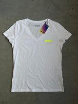 non. T-Shirt mit V-Neck - Weiß-Neon Gelb