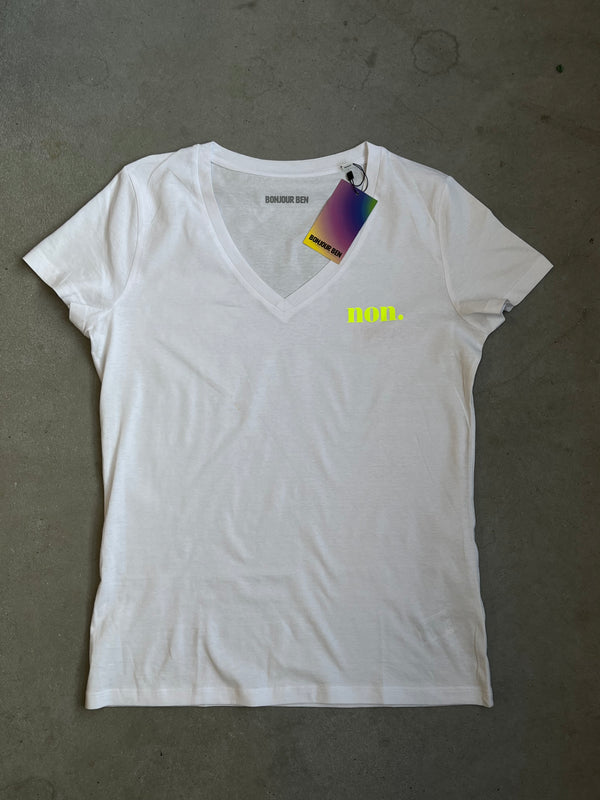 non. T-Shirt - Weiß-Neon Gelb