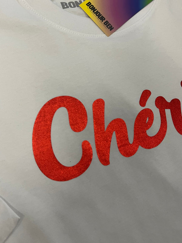 Chérie T-Shirt - Weiß/Rot Metallic