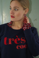 Très Cool Sweatshirt - Dunkelblau/Glitzer Rot