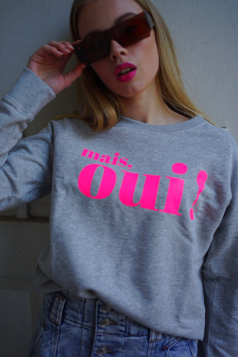 Mais, Oui!  - Sweater - Grey/Neon Pink 