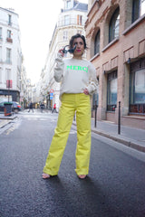 Merci Sweatshirt - Offwhite/Neon Grün