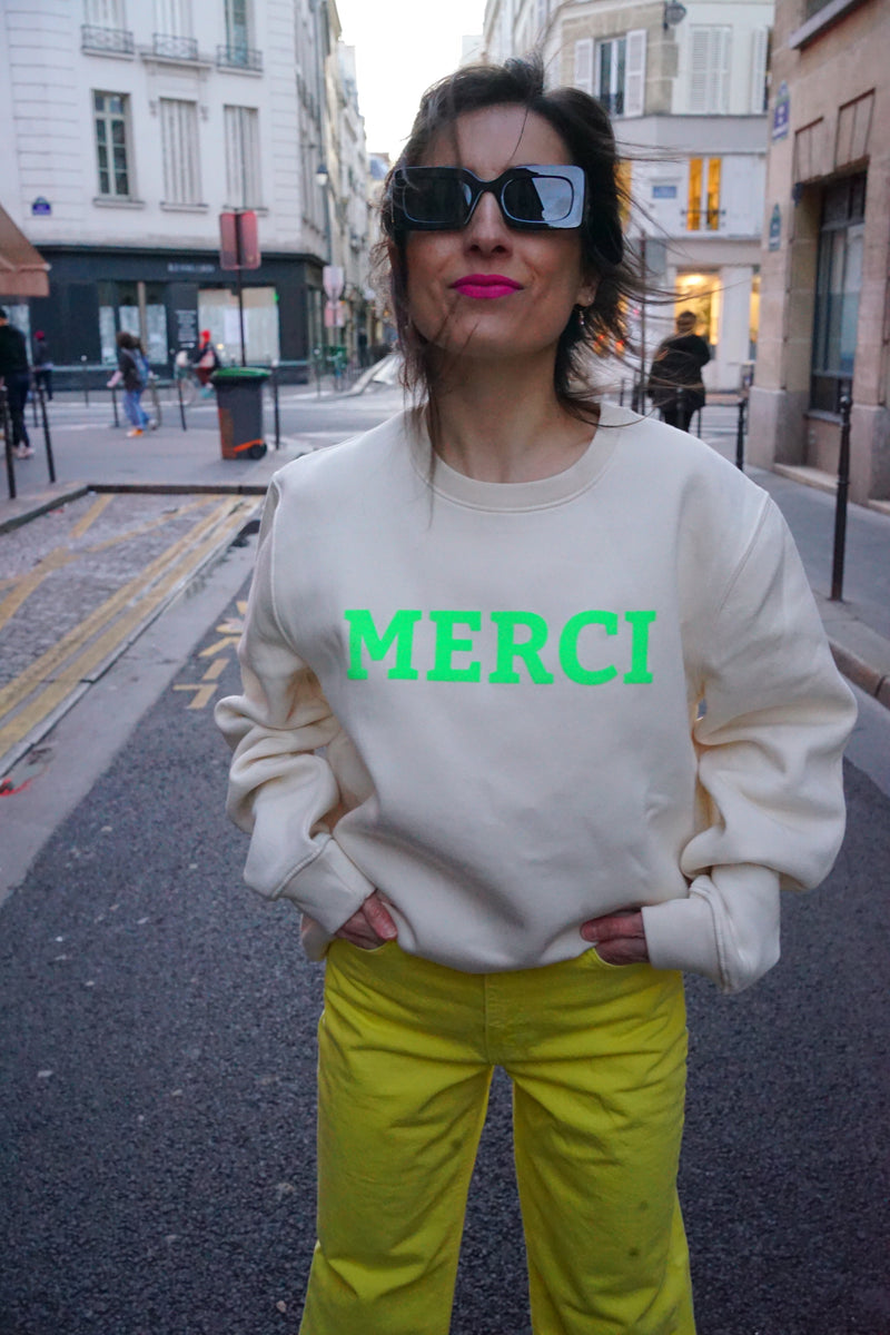 Merci Sweater - Offwhite/Neon Green 