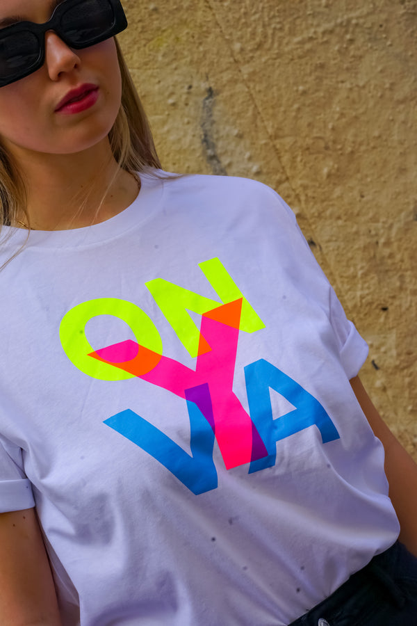 On Y Va T-Shirt - Weiß/Neon