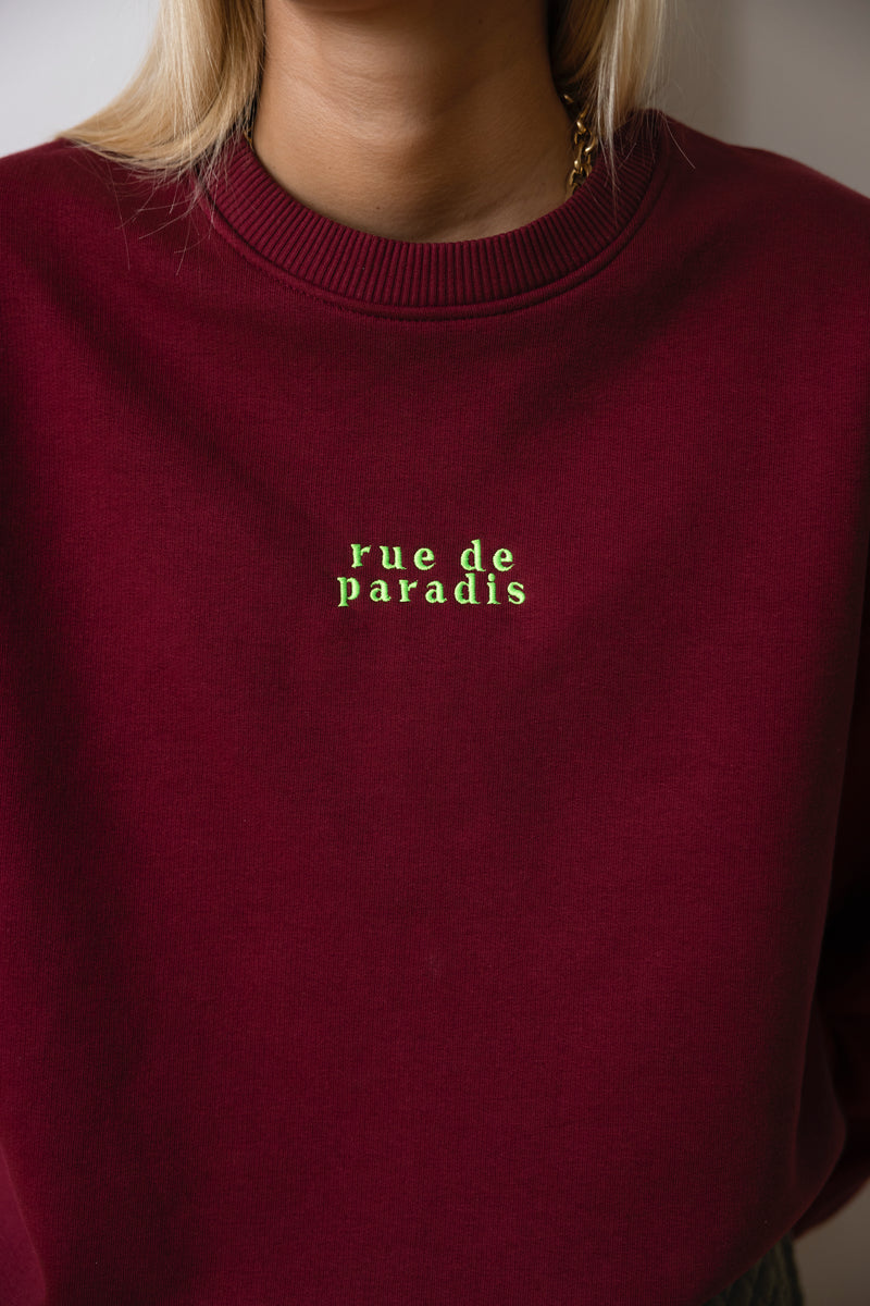 RUE DE PARADIS Sweatshirt - Weinrot/Neon Grün