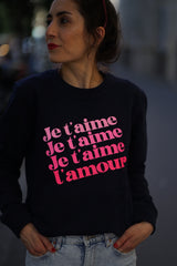 Je t'aime Sweater - Navy/Neon Pink 