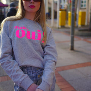 Mais, Oui! Sweatshirt - Hellgrau/Neon Pink