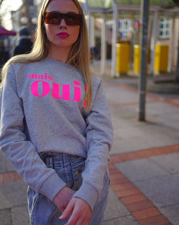 Mais Oui! Sweatshirt – grau / neonpink · Größe XS