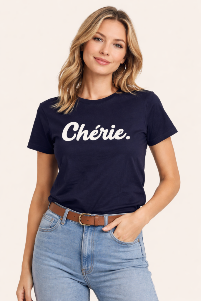 Chérie T‑Shirt dunkelblau / weiß · Größe M