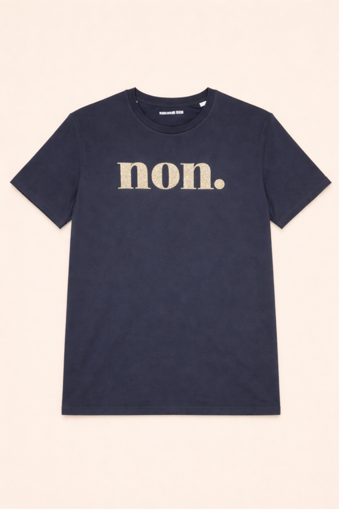 non. T-Shirt – anthrazit / goldglitzer · Größe XXL