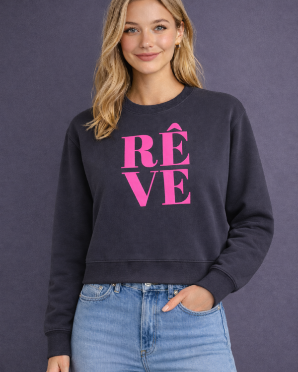 RÊVE Sweater – Grau / Neonpink