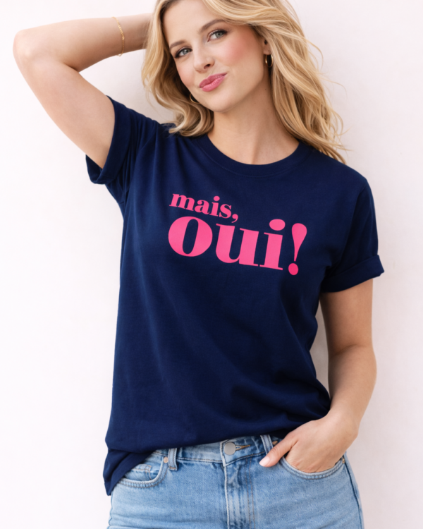 Mais Oui! T‑Shirt – dunkelblau / neonpink · Größe XXL