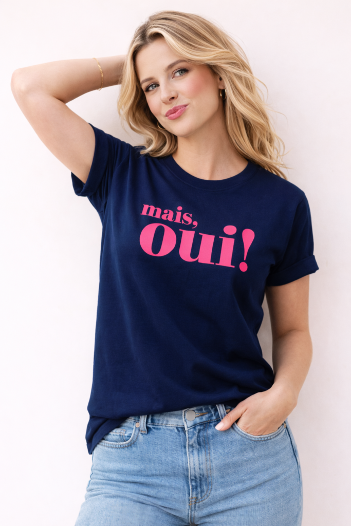 Mais Oui! T‑Shirt – dunkelblau / neonpink · Größe XXL