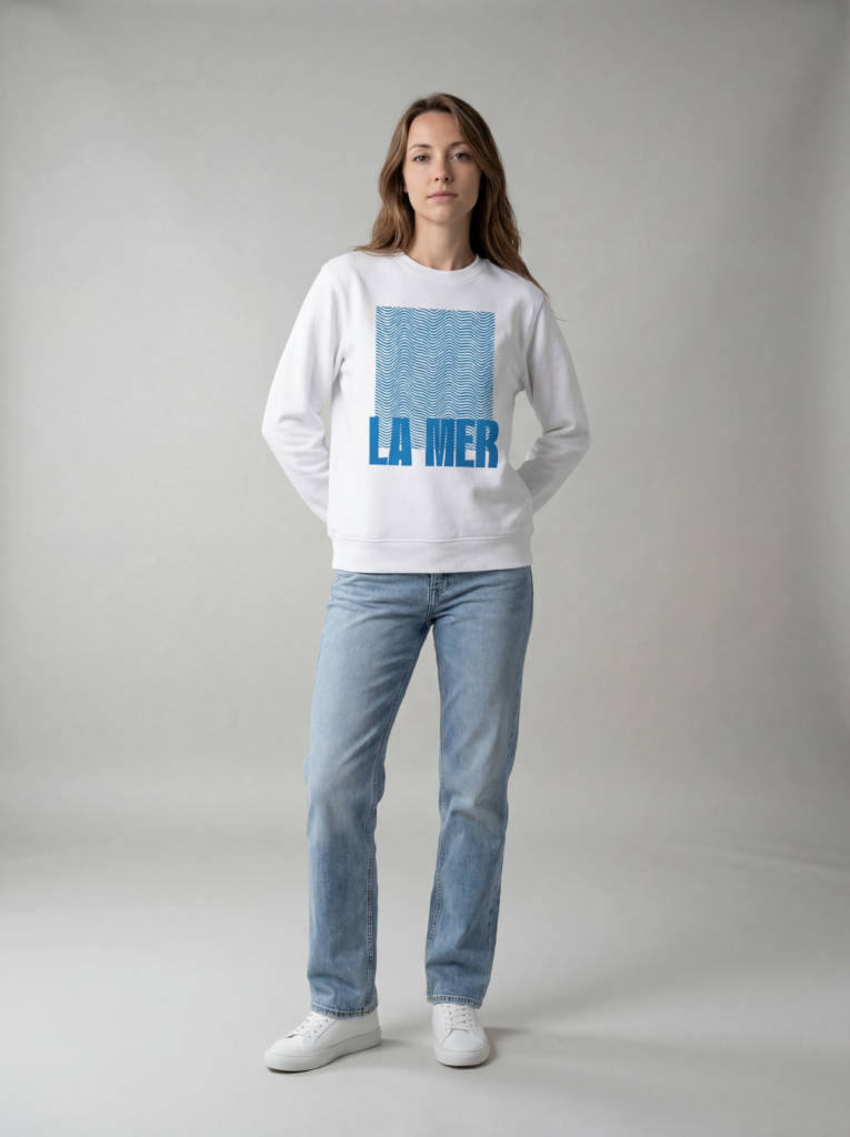 La Mer Sweatshirt – weiß / aqua blau · Größe XS