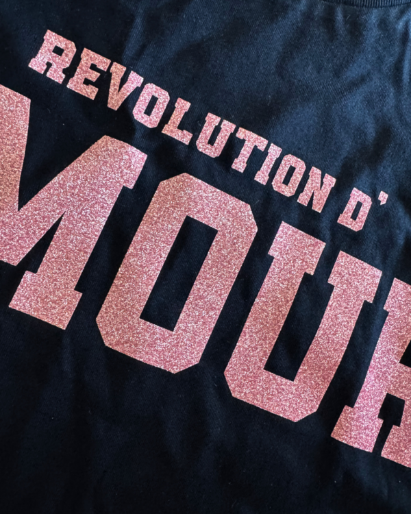 Revolution d'amour T-Shirt dunkelblau / rosa Glitzer · Größe L