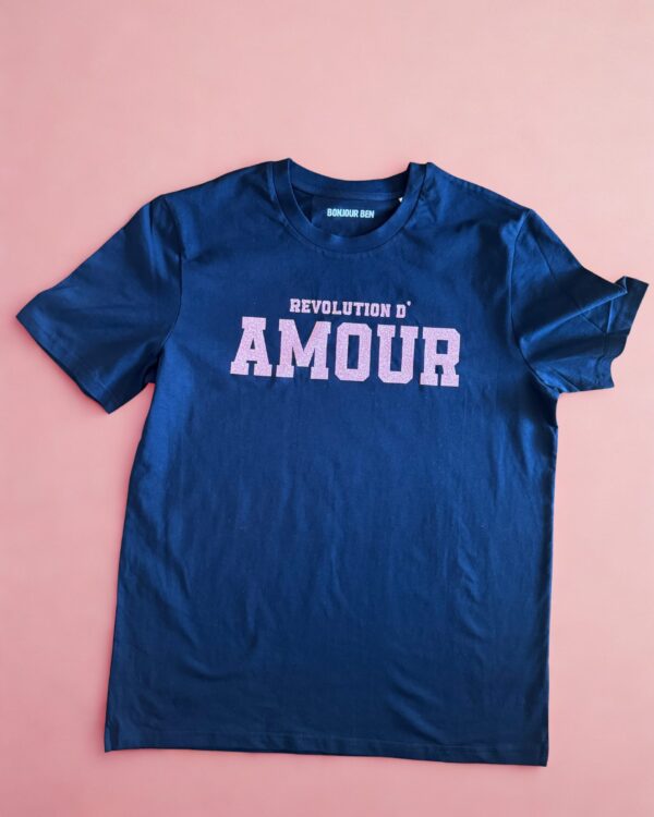 Revolution d'amour T-Shirt dunkelblau / rosa Glitzer
