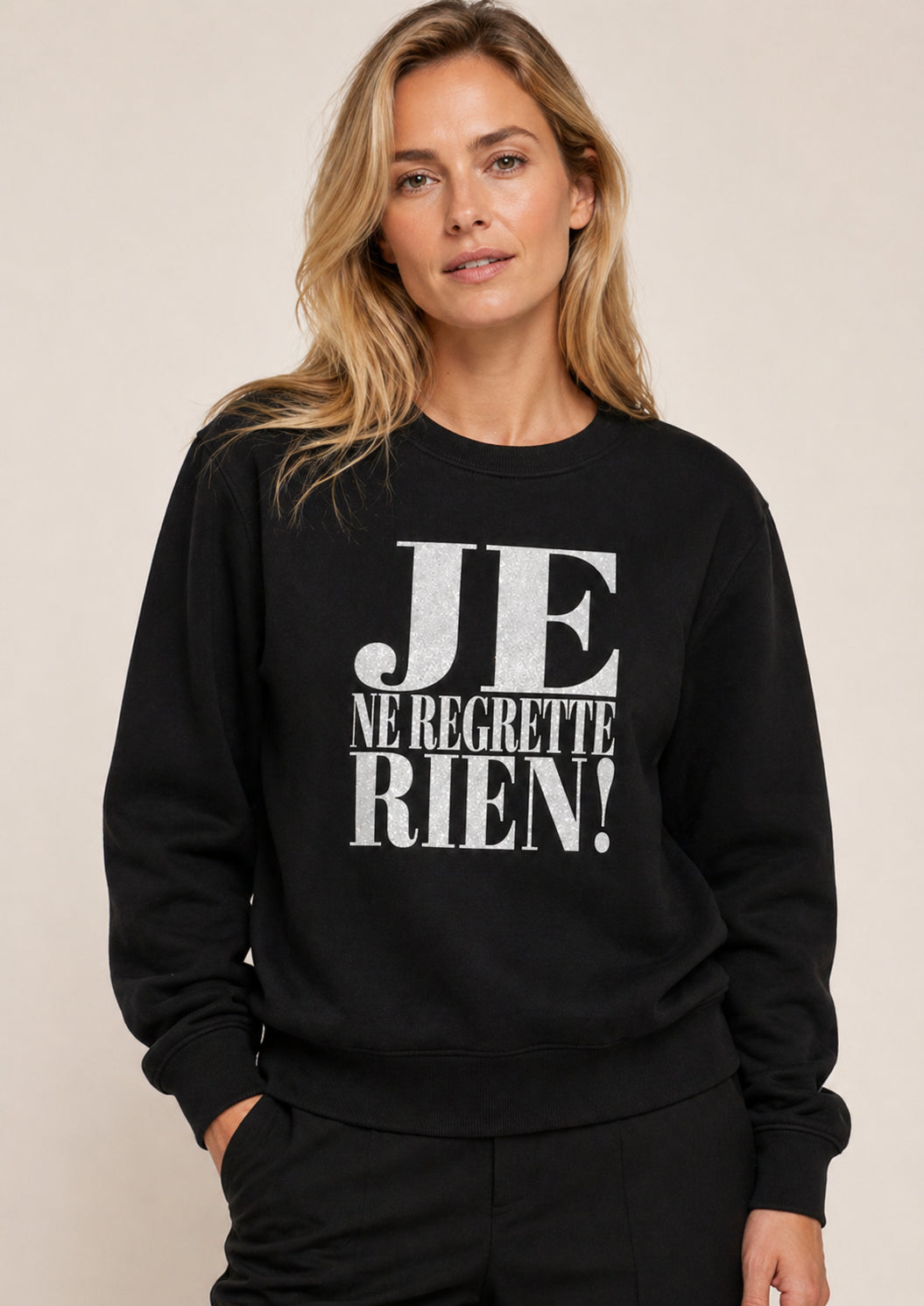 Je ne regrette rien Sweatshirt Schwarz/ Weiß Glitzer