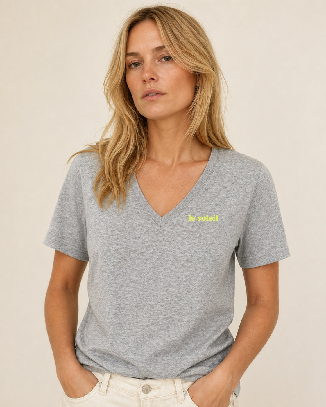 Le Solei T-Shirt Grau / Neongelbglitzer