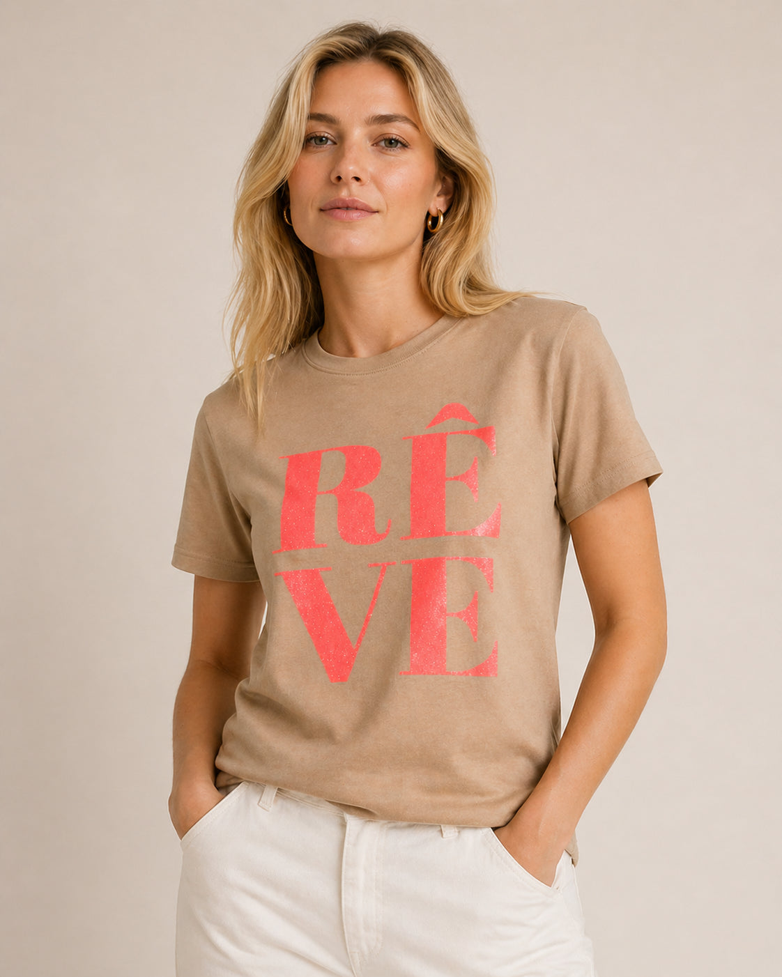 RÊVE T-Shirt Latte / Neonkoralle