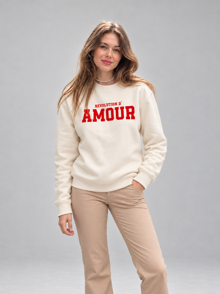 Révolution d’amour Sweatshirt – Beige / Rot